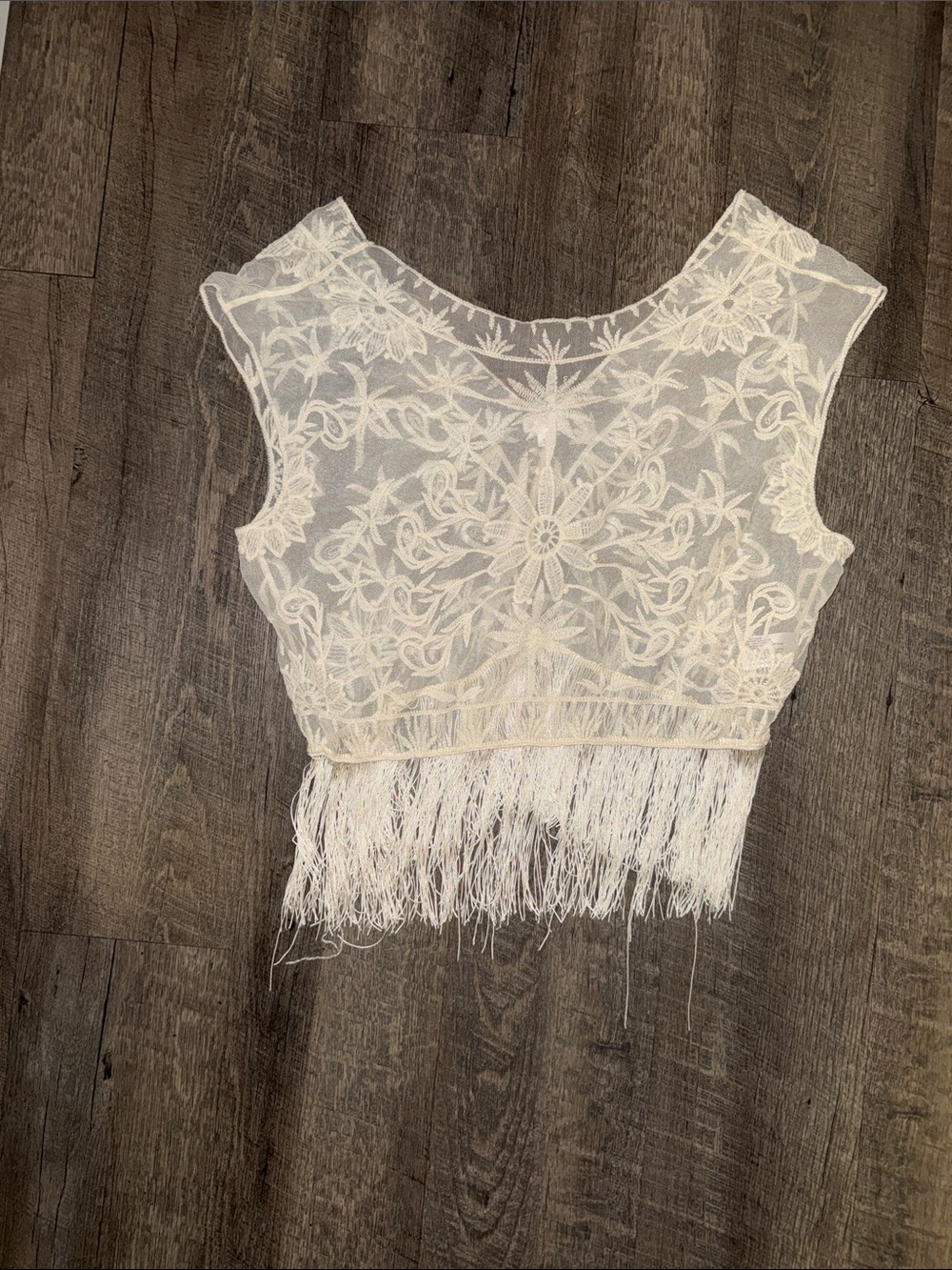 Lace Fringe Coverup Top - Cream